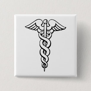 Caduceus Medical Symbol 2 Inch Square Button