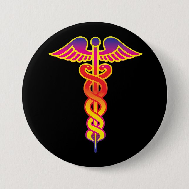 caduceus medical symbol 3 inch round button (Front)