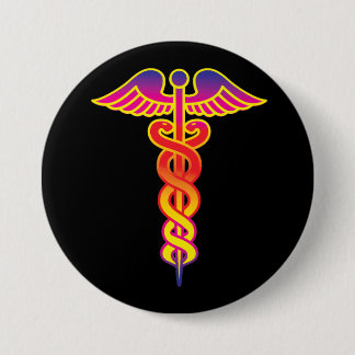 caduceus medical symbol 3 inch round button