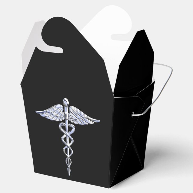 Caduceus Medical Symbol on Black Favor Box (Opened)