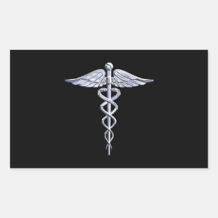 Caduceus Medical Symbol on Black Sticker