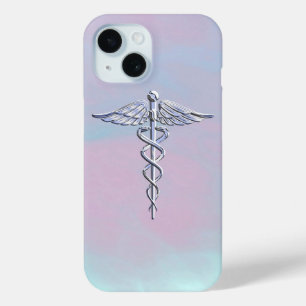 Caduceus Medical Symbol on Mother Pearl Decor iPhone 15 Case