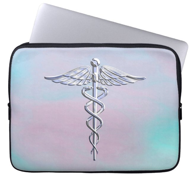 Caduceus Medical Symbol on Mother Pearl Decor Laptop Sleeve (Front)