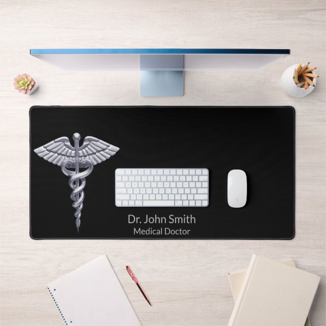 Caduceus Médicale classique Argent sur noir (Bureau 1)