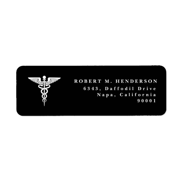Caduceus Médicale Doctor Black Adresse de retour (Devant)