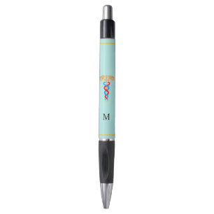 Caduceus & Monogram on Light Blue Background Pen