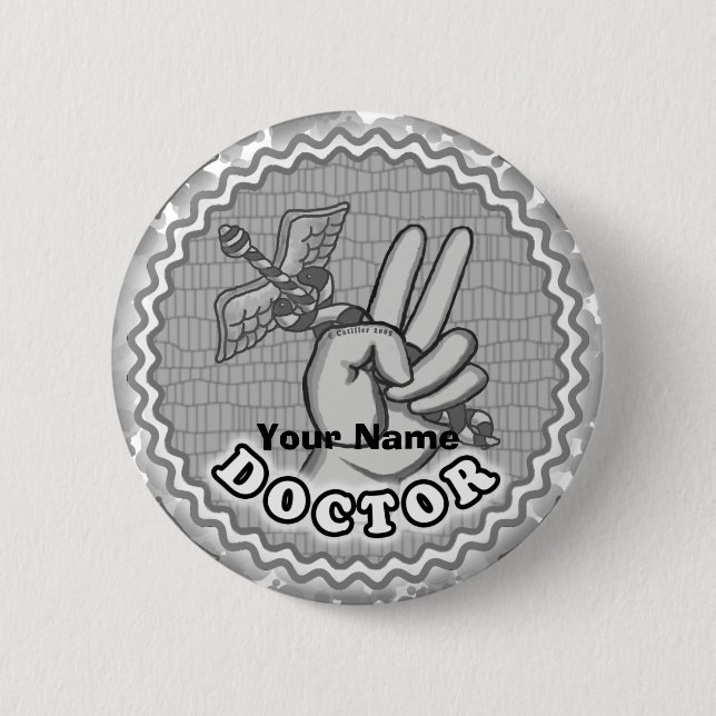 Caduceus peace doctor  2 inch round button (Front)