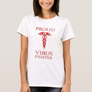 Caduceus Proud Virus Fighter Red On White T-Shirt