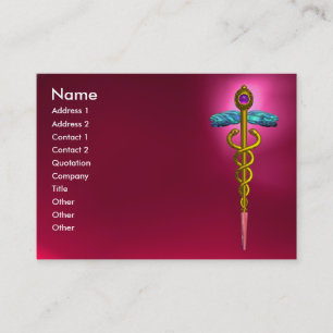 CADUCEUS, RED RUBY vibrant amethyst pink,fuchsia Business Card
