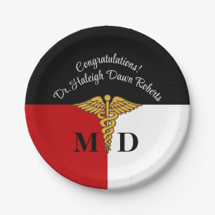 Caduceus Red/White/Black Medical School Graduation Paper Plate