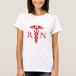 Caduceus Registered Nurse Red On White T-Shirt