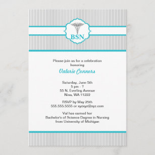 Caduceus RN BSN LPN Graduation Turquoise Blue Invitation