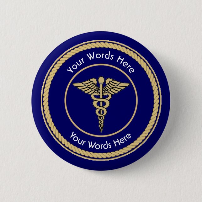 Caduceus Rope Shield Universal Custom 2 Inch Round Button (Front)
