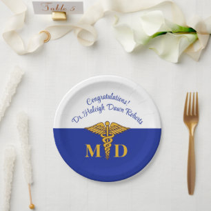 Caduceus Royal Blue Medical School Graduation Paper Plate