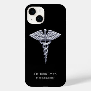 Caduceus Silver on Black Classy Medical Case-Mate iPhone 14 Case