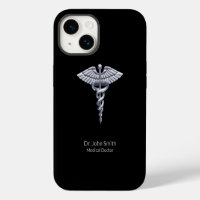 Caduceus Silver on Black Classy Medical
