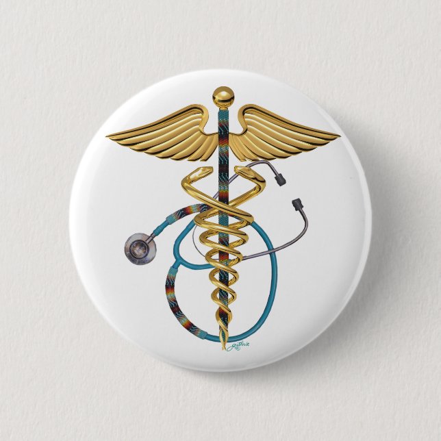 Caduceus & Stethoscope 2 Inch Round Button (Front)