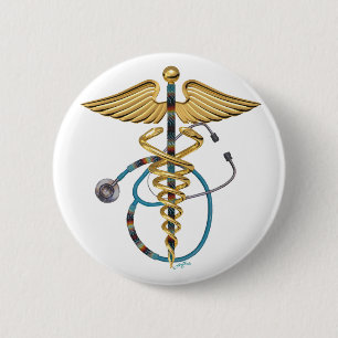 Caduceus & Stethoscope 2 Inch Round Button