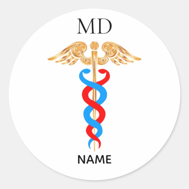 Caduceus Symbol & Medical Doctor Monogram Classic Round Sticker (Front)