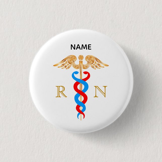 Caduceus Symbol & Registered Nurse Monogram 1 Inch Round Button (Front)