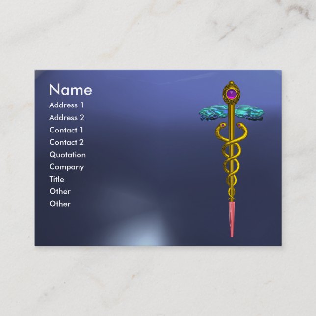 CADUCEUS TOPAZ vibrant gold blue Business Card (Front)