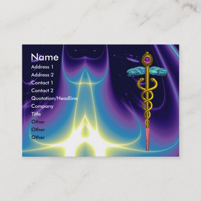 CADUCEUS,  vibrant gold amethyst Business Card (Front)