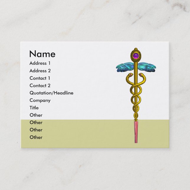 CADUCEUS,  vibrant gold amethyst Business Card (Front)