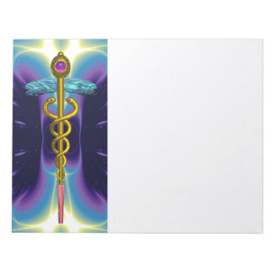 CADUCEUS, vibrant gold amethyst purple blue,white Notepad