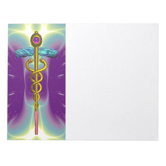 CADUCEUS, vibrant gold amethyst purple pink,white Notepad (Front)