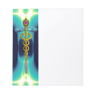 CADUCEUS, vibrant gold amethyst teal blue,white Notepad