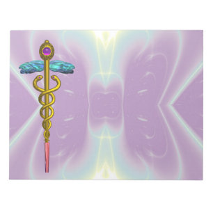 CADUCEUS, vibrant gold amethyst Violet Blue Purple Notepad