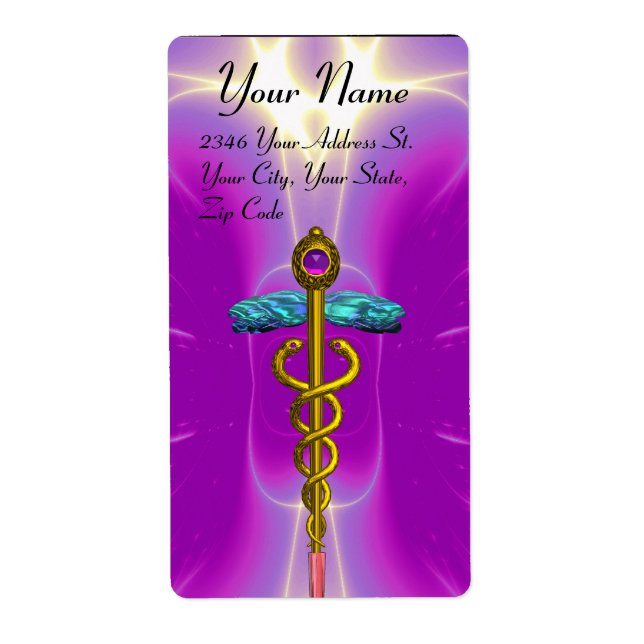 CADUCEUS,vibrant gold amethyst violet pink fuchsia (Front)