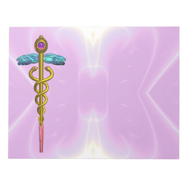 CADUCEUS, vibrant gold amethyst Violet Purple Notepad (Front)