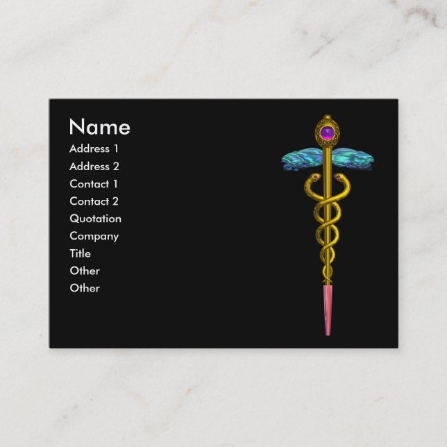 CADUCEUS ,vibrant gold pink blue black Business Card (Front)