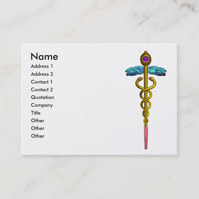 CADUCEUS, vibrant pearl paper ,amethyst gold Business Card (Front)