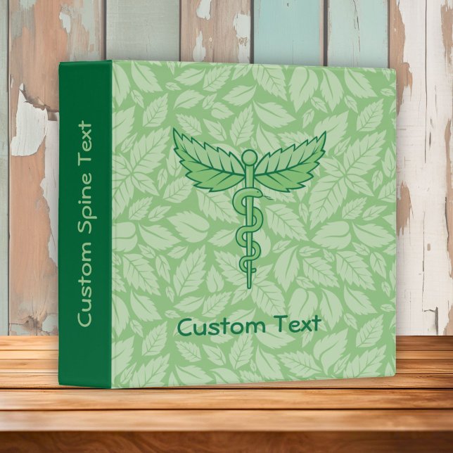 Caduceus with Leaves Background 3 Ring Binder (Creator Uploaded)