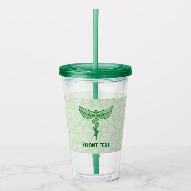 Caduceus with Leaves Background Acrylic Tumbler (Front)