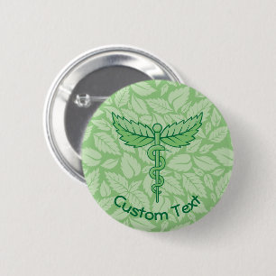 Caduceus with Leaves Background Button