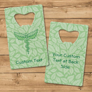 Caduceus with Leaves Background Credit Card Bottle Opener