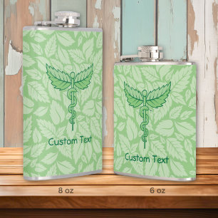 Caduceus with Leaves Background Flask