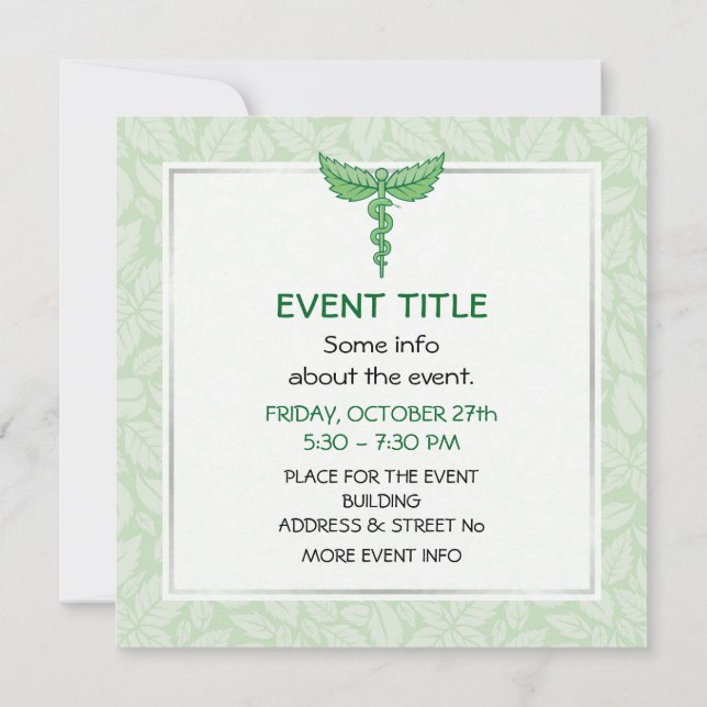 Caduceus with leaves background invitation (Back)