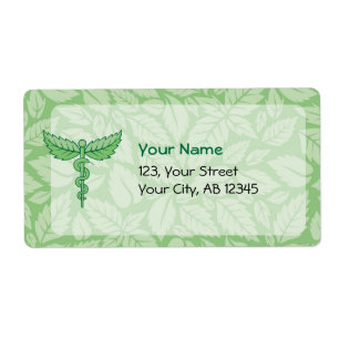 Caduceus with Leaves Background Label