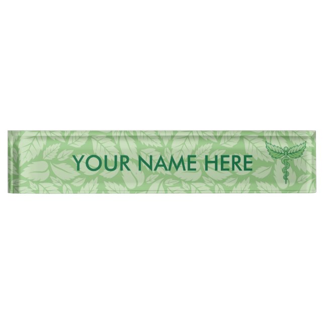 Caduceus with Leaves Background Name Plate (Front)