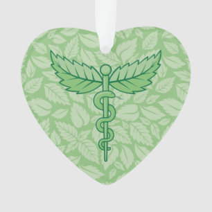 Caduceus with Leaves Background Ornament