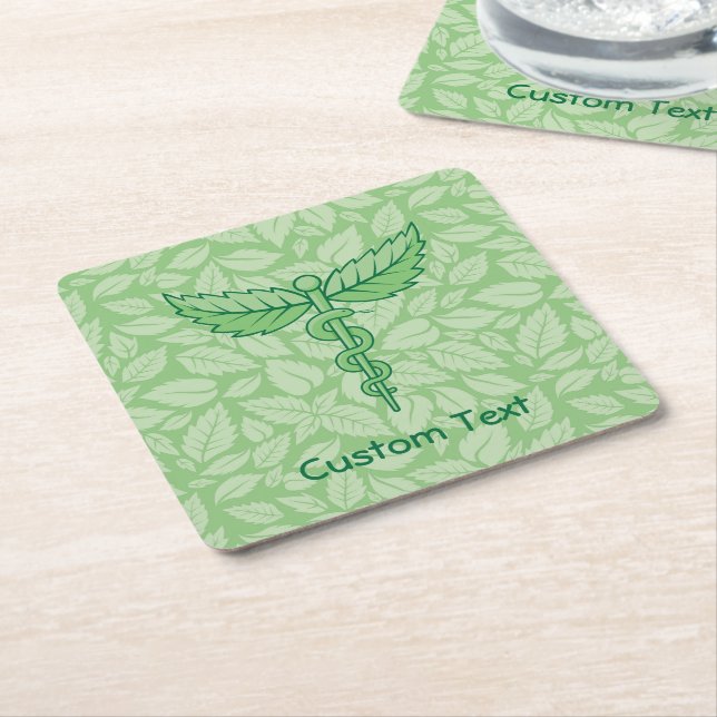 Caduceus with Leaves Background Paper Coaster (Angled)