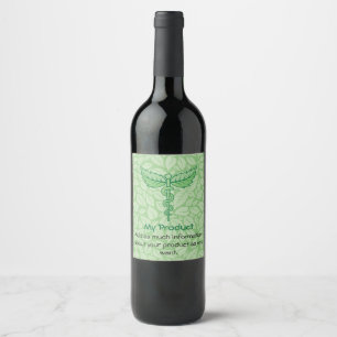 Caduceus with Leaves Background Wine Label