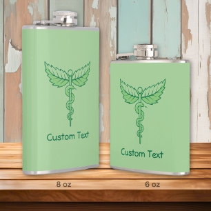 Caduceus with Leaves Hip Flask