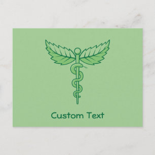 Caduceus with leaves postcard