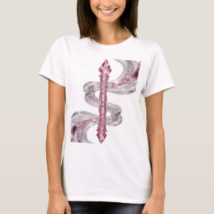 CADUCEUS WITH PINK GEMSTONES AND FLOWING PINK AND T-Shirt