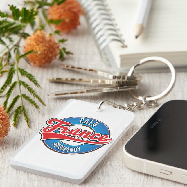 Caen Normandy France retro logo Keychain (Front Right)